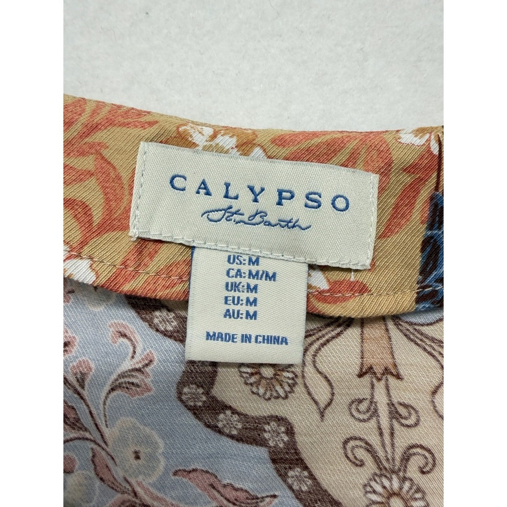 Calypso St Barth Boho Patchwork Tie Front Crop Top Bell Sleeve M NWOT New - Picture 3 of 8